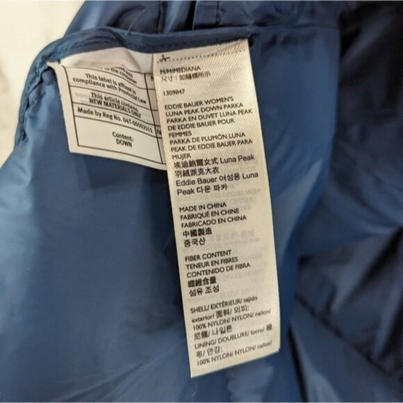 Eddie Bauer Down Puffer Jacket Women Medium Blue Parka Coat Hood Long 650 FP - Picture 11 of 13